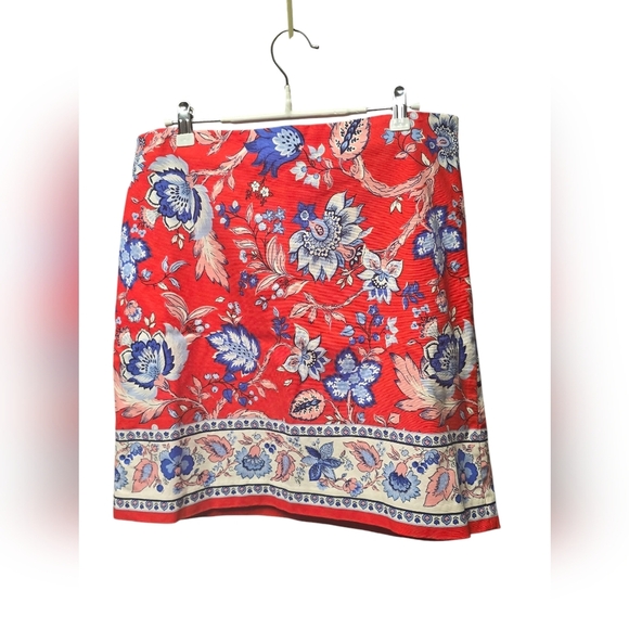 Dresses & Skirts - TALBOTS Red White Blue and Pink Floral Print Lined Skirt Sz. 8